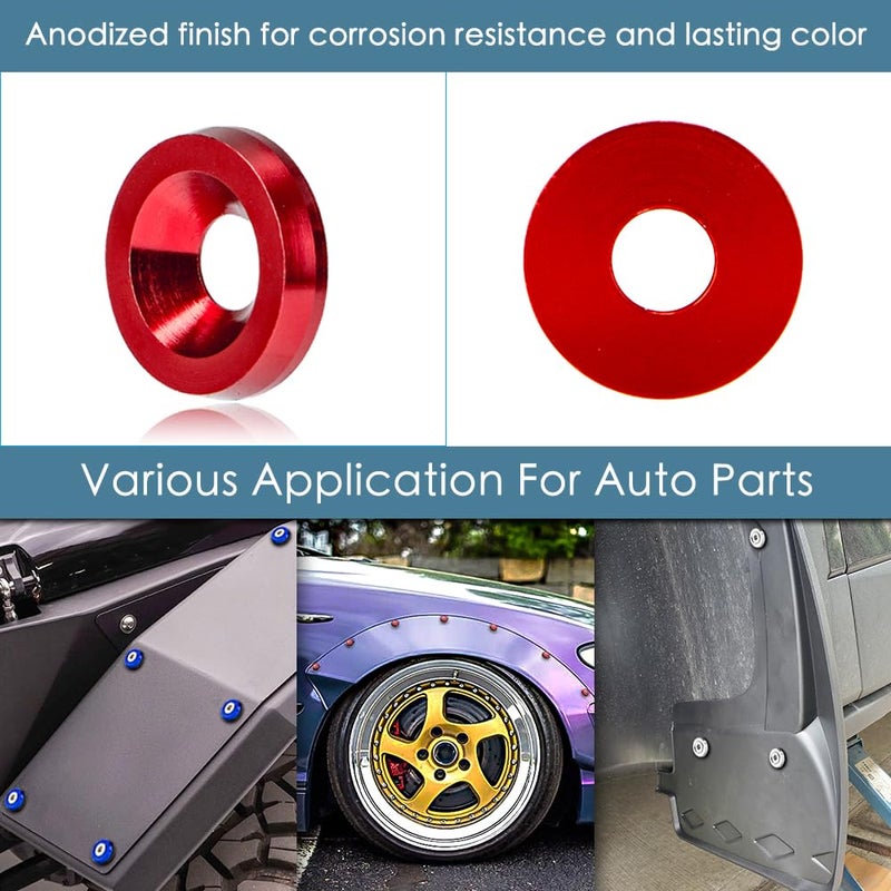 Rolling Gears M6 Red Flat Anodized Aluminum Washer Bolt Kit, 32-Piece Hardware Kit for Widebody, Fender Flares, Bumpers, Mud Flaps and Engine Bay Dress-Up - Image 2